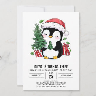 Whimsischer Snowflake Pinguin Digital Geburtstag Einladung