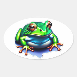 Whimsischer Sprung - Grüner Frosch Ovaler Aufkleber