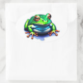 Whimsischer Sprung - Grüner Frosch Ovaler Aufkleber (Tasche)