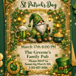 Whimsischer St. Patrick's Day Gnom  Einladung