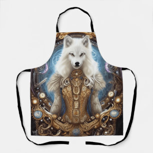 Whimsischer Steampunk charmanter weißer Wolf Schürze