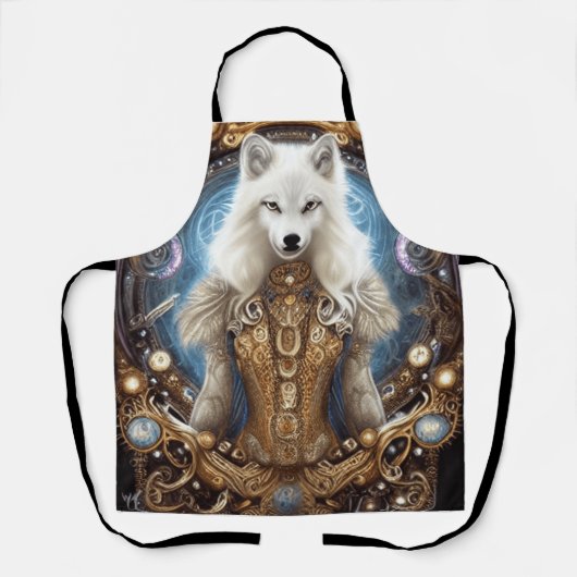 Whimsischer Steampunk charmanter weißer Wolf Schürze (Vorderseite)