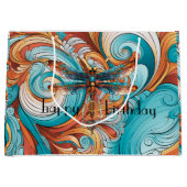 Whimsischer Steampunk-Dragonfly in Blau und Orange Große Geschenktüte (Vorderseite)