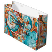 Whimsischer Steampunk-Dragonfly in Blau und Orange Große Geschenktüte (Vorderseite Schrägansicht)