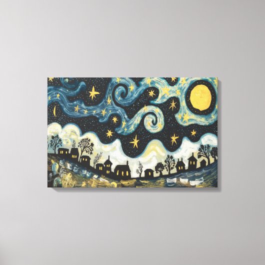 Whimsischer Sternenhimmel über Leinwand Village Ar (Vorderseite)