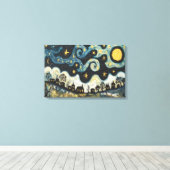 Whimsischer Sternenhimmel über Leinwand Village Ar (Insitu (Holzboden))