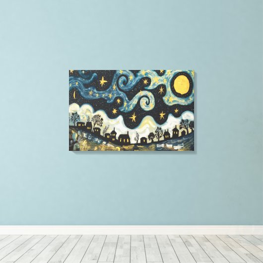 Whimsischer Sternenhimmel über Leinwand Village Ar (Insitu (Holzboden))