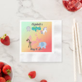 Whimsischer Tierparade Grüngelborange Serviette (Beispiel)