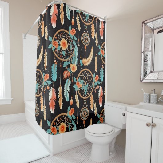 Whimsischer Träumer boho dunkelblütenschwarz aquam Duschvorhang (Beispiel)