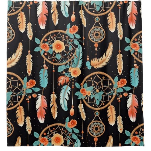 Whimsischer Träumer boho dunkelblütenschwarz aquam Duschvorhang (Vorderseite)