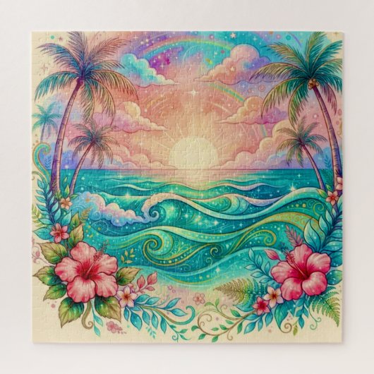 Whimsischer Träumerischer Ozean Paradies Hibiskus Puzzle (Vertikal)