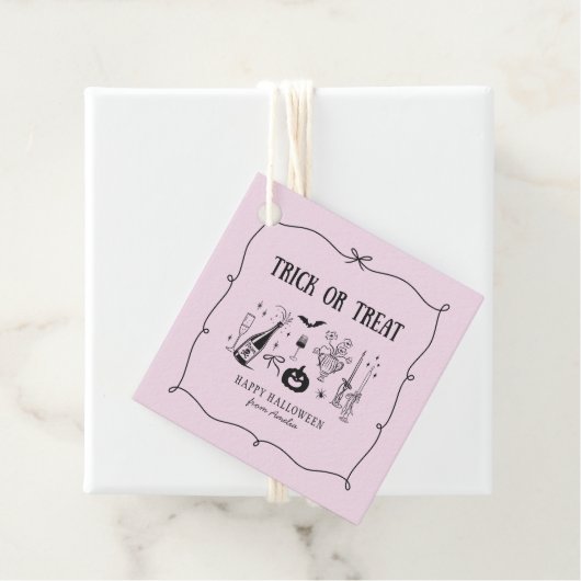 Whimsischer Trick oder Leckerbissen , rosa Hallowe Geschenkanhänger (Beispiel)