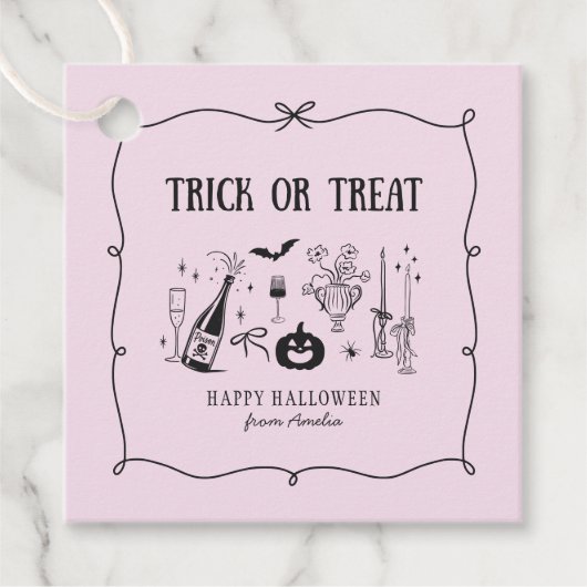 Whimsischer Trick oder Leckerbissen , rosa Hallowe Geschenkanhänger (Vorderseite)