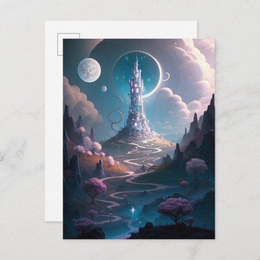 Whimsischer Turm Landschaft Fantasy Art Postkarte (Vorne/Hinten)