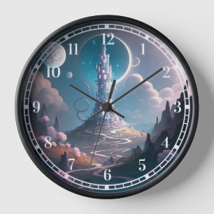 Whimsischer Turm Landschaft Fantasy Art Uhr