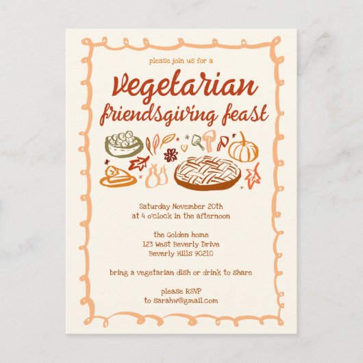 Whimsischer VEGETARISCHER Erntedank Postkarte (Vorderseite)