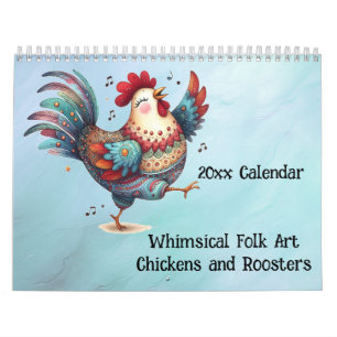 Whimsischer Volkskunst - Kalender der Hühner und R