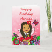 Whimsischer Volkskunst Mädchen zum Geburtstag Karte (Vorderseite)