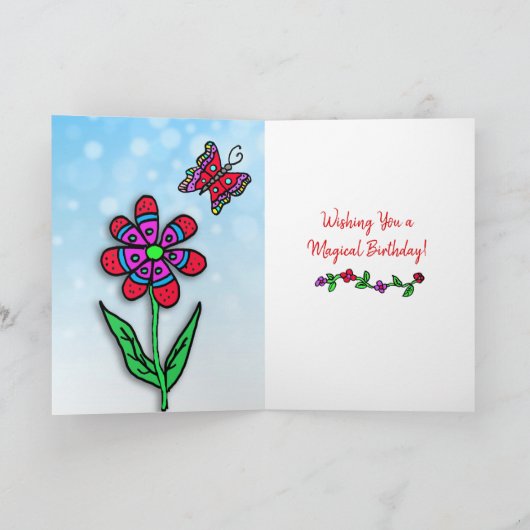 Whimsischer Volkskunst Mädchen zum Geburtstag Karte (Innenseite)