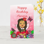 Whimsischer Volkskunst Mädchen zum Geburtstag Karte (Gelbe Blume)