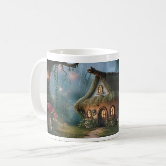 Whimsischer Wald-Hütte Kaffeetasse (Vorderseite Links)