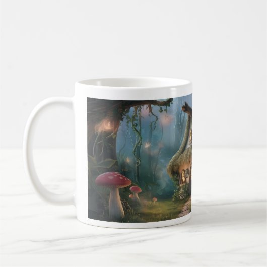 Whimsischer Wald-Hütte Kaffeetasse (Links)