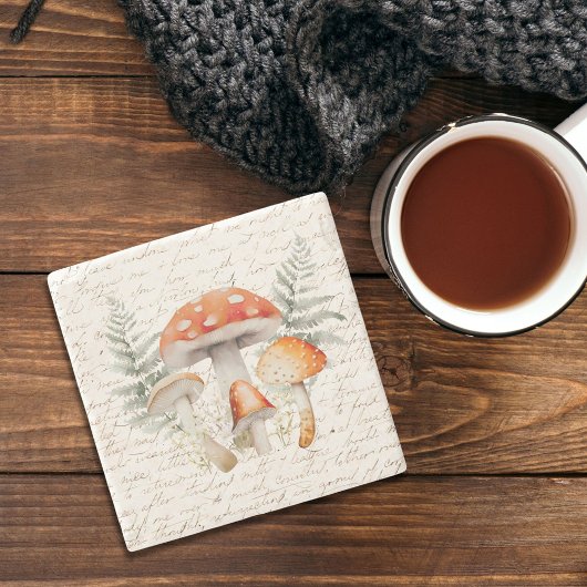 Whimsischer Wald Pilz Vintag Bauernhof Steinuntersetzer