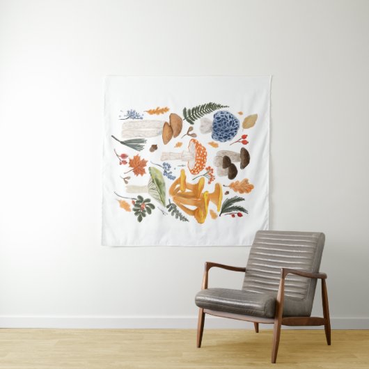 Whimsischer Wald Pilze Aquarellbilder Wandteppich (Beispiel (Horizontal))