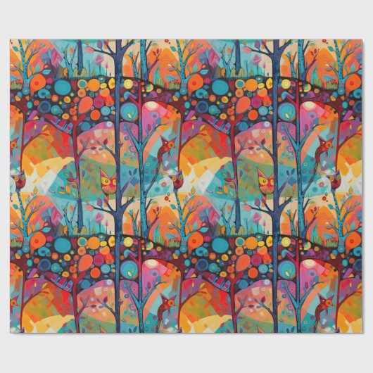 Whimsischer Wald Vögel Geschenkpapier (Flach)