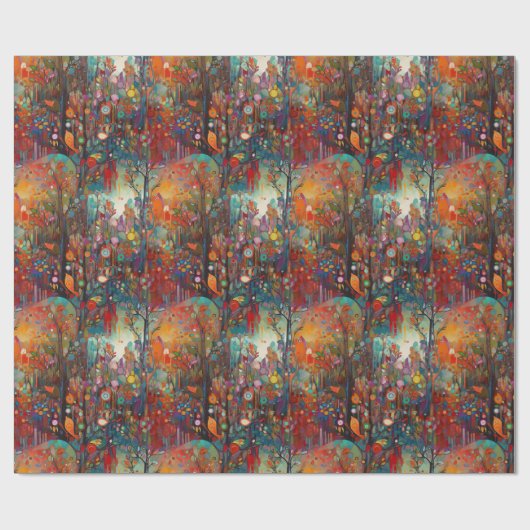 Whimsischer Wald Vögel Geschenkpapier (Flach)