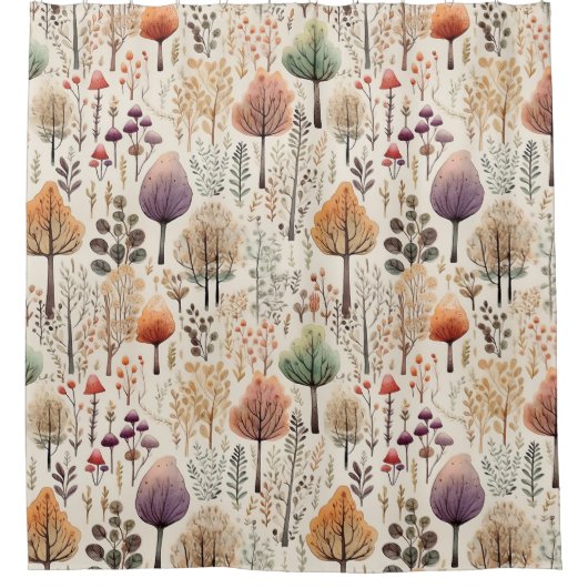 Whimsischer Wald Wasserfarbenwald Duschvorhang (Vorderseite)