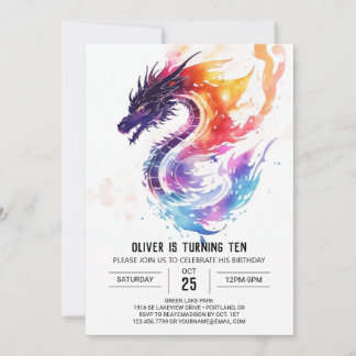 Whimsischer Wasserfarbe Kinder Dragon Geburtstag Einladung