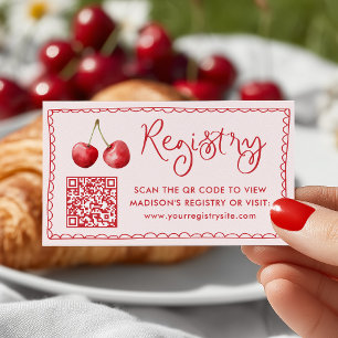 Whimsischer Wasserfarbe-Kirsch-Baby-Registry-QR-Co Begleitkarte