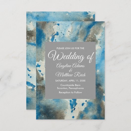Whimsischer Wasserfarben Blauer Blau Moderne Einladung (Vorne/Hinten)