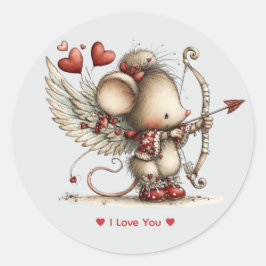 Whimsischer Wasserfarben-Cupid-Maus-Liebes-Aufkleb Runder Aufkleber