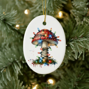 Whimsischer Wasserfarben-Vintage-Pilz-Weihnachten Keramik Ornament