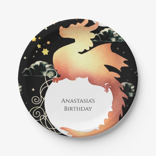 Whimsischer Wasserfarbendrache Geburtstag Pappteller (Vorderseite)