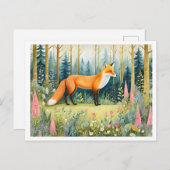 Whimsischer Wasserfarbenfox im Wald Postkarte (Vorne/Hinten)