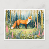 Whimsischer Wasserfarbenfox im Wald Postkarte (Vorderseite)