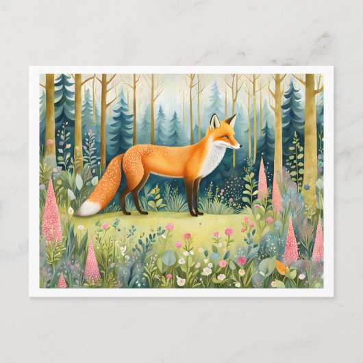 Whimsischer Wasserfarbenfox im Wald Postkarte (Vorderseite)