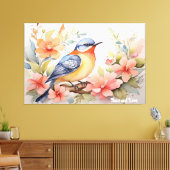Whimsischer Wasserfarbenfroher Vogel Kunst Leinwanddruck (Insitu (Wohnzimmer))