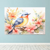 Whimsischer Wasserfarbenfroher Vogel Kunst Leinwanddruck (Insitu (Holzboden))