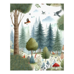 Whimsischer Wasserfarbenwald Tierkids-Kinderzimmer Fotodruck