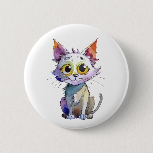 Whimsischer Wasserfarbkatze Button (Vorderseite)