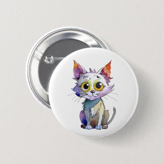 Whimsischer Wasserfarbkatze Button (Vorne & Hinten)