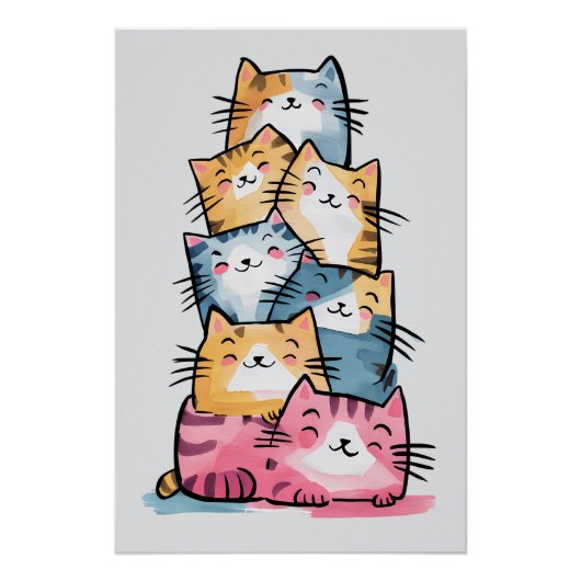 Whimsischer Wasserfarbkatzen Moderne Poster (Vorderseite)