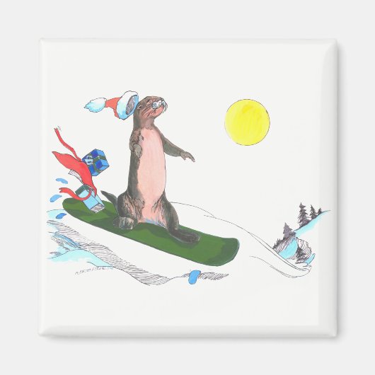 Whimsischer Weihnachten Niedlich Otter Snowboarder Magnet (Vorne)