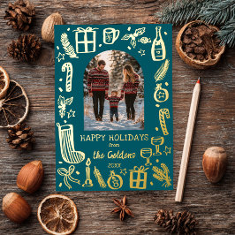 Whimsischer Weihnachten Niedliche Custom FOTO GOLD Folien Feiertagskarte