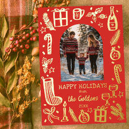 Whimsischer Weihnachten Niedliche Custom FOTO GOLD Folien Feiertagskarte