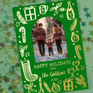 Whimsischer Weihnachten Niedliche Custom FOTO GOLD Folien Feiertagskarte